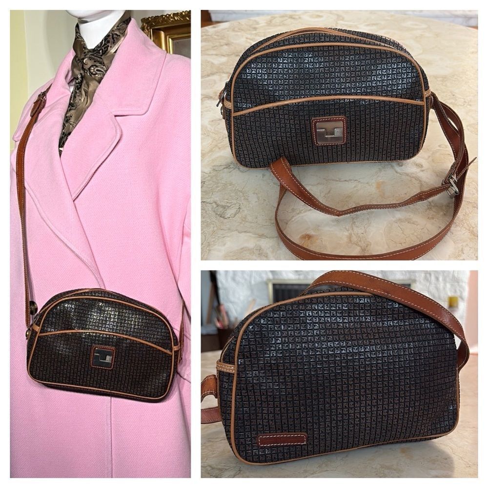 Ted Lapidus Rare Vintage Monogram Leather Shoulder Bag